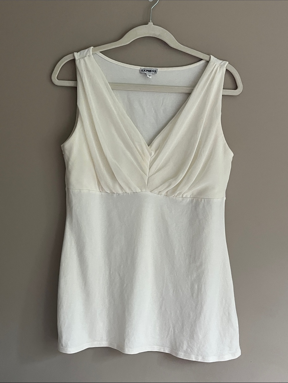 Express Mixed-Media Chiffon & Knit Tank Top in white size large